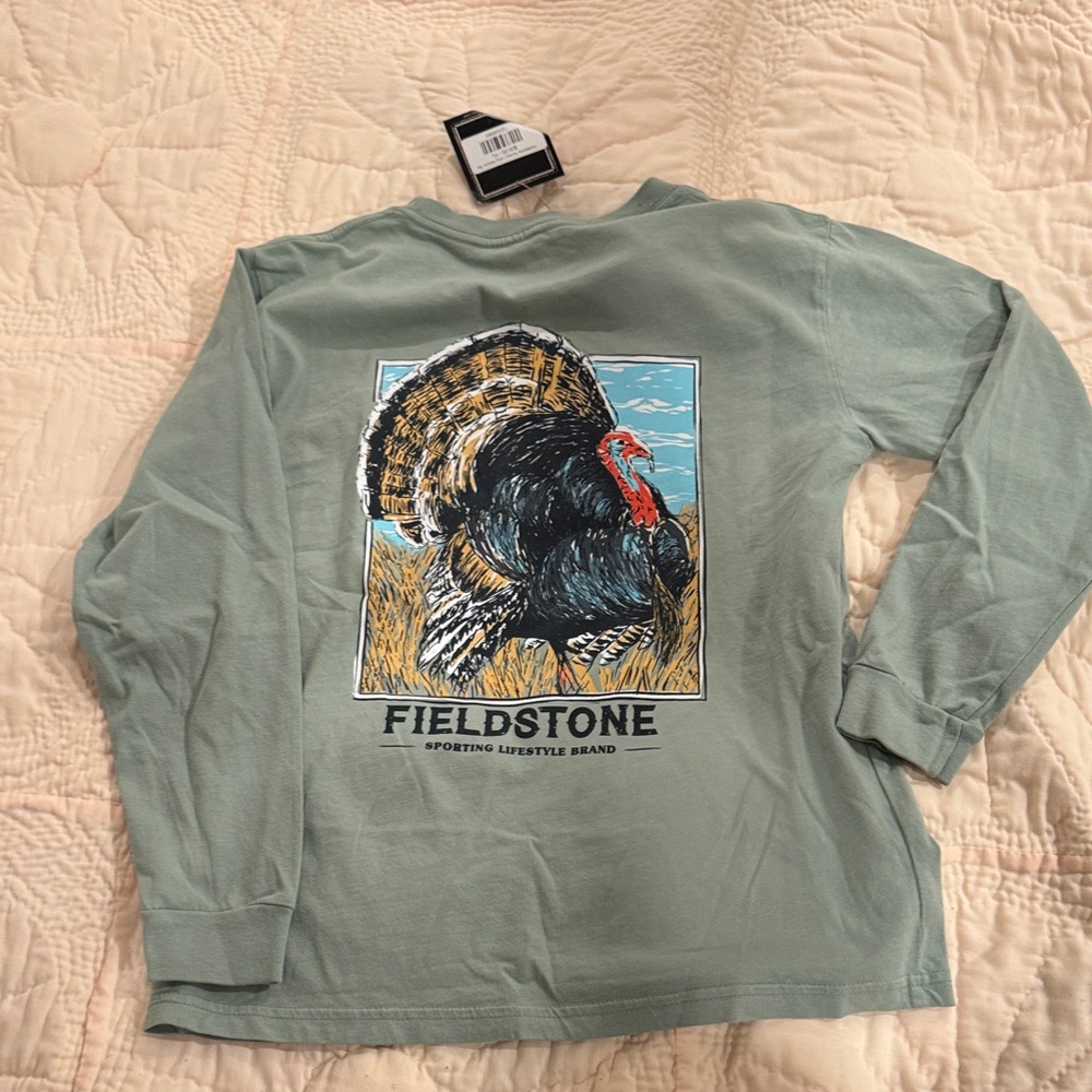 Fieldstone Green Long Sleeve Shirt with Turkey Graphic YL NWT